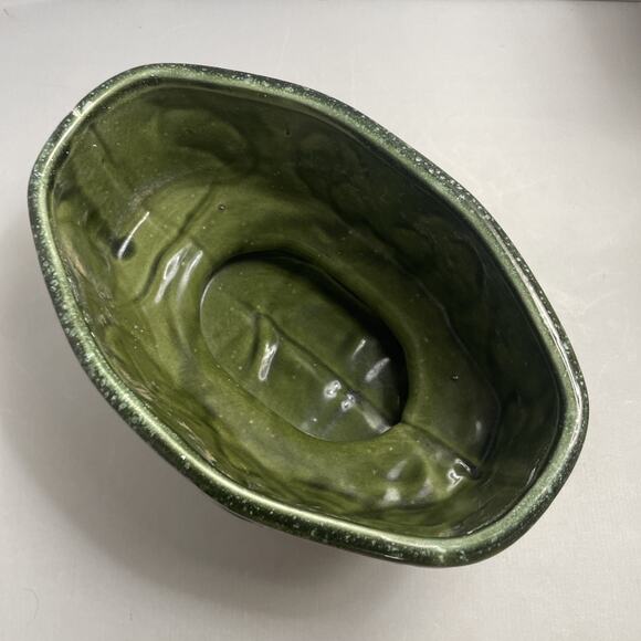 MCM Planter Vase Vintage 1950's Pedestal Ceramic Gloss‎ Green Raised Design - Picture 8 of 9